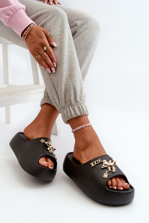 Pantofole da donna Lengwa Pantofole leggere con bellissimi dettagli in colore nero Orchia