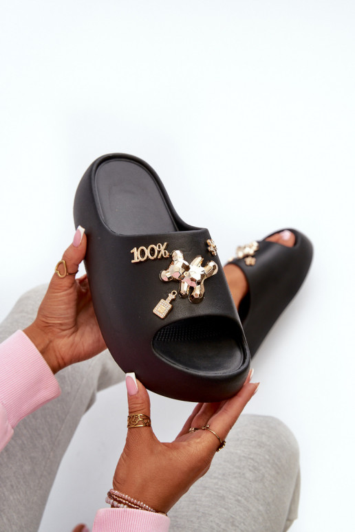 Pantofole da donna Lengwa Pantofole leggere con bellissimi dettagli in colore nero Orchia