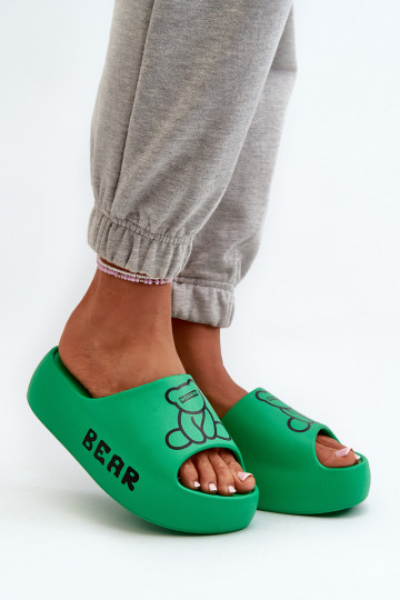 Pantofole leggere Pantofole da donna con suole massicce alla moda con orsetto di colore verde Lamira