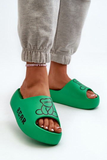Pantofole leggere Pantofole da donna con suole massicce alla moda con orsetto di colore verde Lamira 2