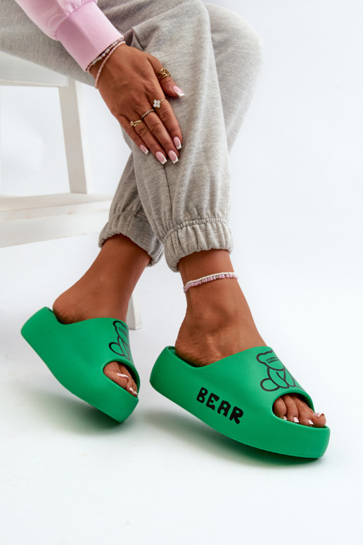 Pantofole leggere Pantofole da donna con suole massicce alla moda con orsetto di colore verde Lamira Pantofole leggere Pantofole da donna con suole massicce alla moda con orsetto di colore verde Lamira
