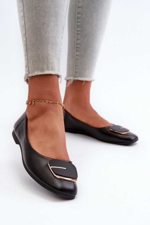 Ballerine da donna in ecopelle con ornamenti colore nero Edoslli