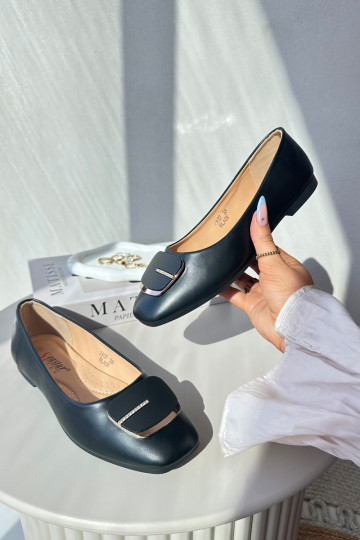 Ballerine da donna in ecopelle con ornamenti colore nero Edoslli 2