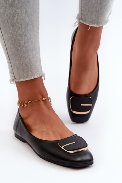 Ballerine da donna in ecopelle con ornamenti colore nero Edoslli