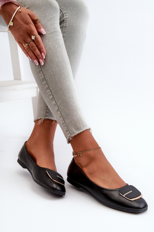 Ballerine da donna in ecopelle con ornamenti colore nero Edoslli