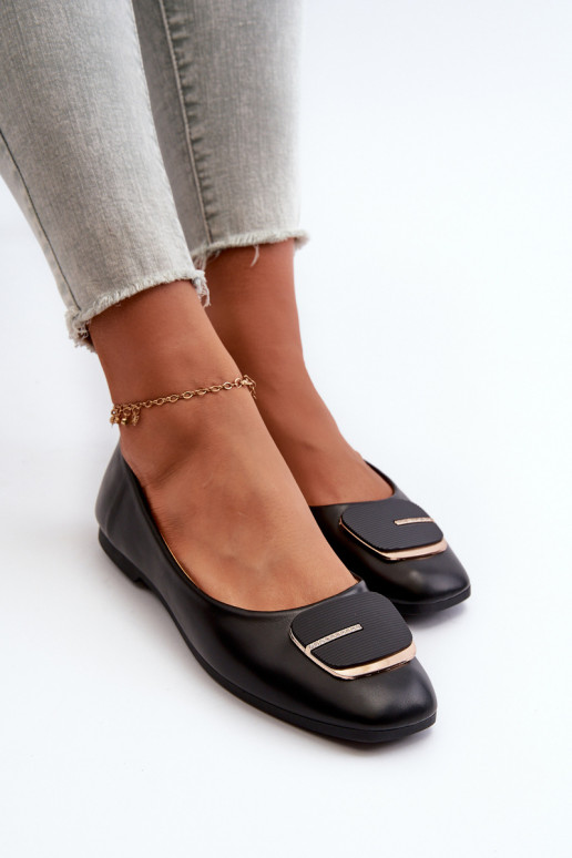 Ballerine da donna in ecopelle con ornamenti colore nero Edoslli