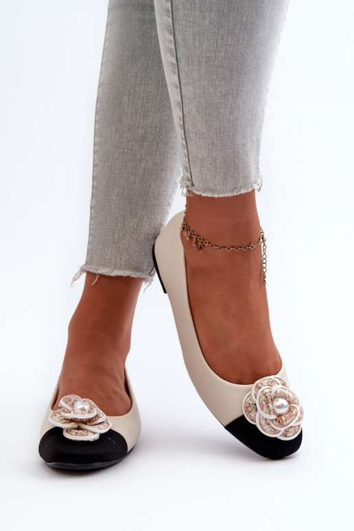 Ballerine da donna in ecopelle con decoro Detalem beige Dinella