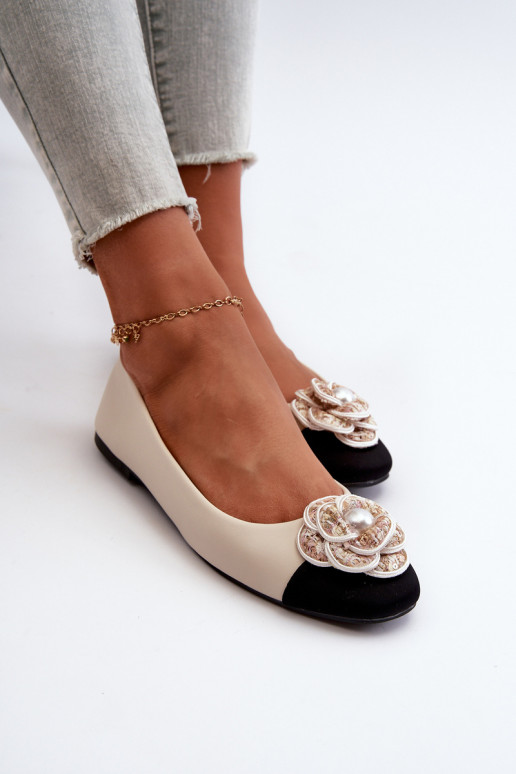 Ballerine da donna in ecopelle con decoro Detalem beige Dinella