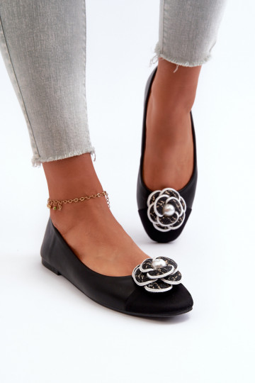 Ballerine Da Donna In Eco Pelle Con Detalem Decorati Colore Nero Divina