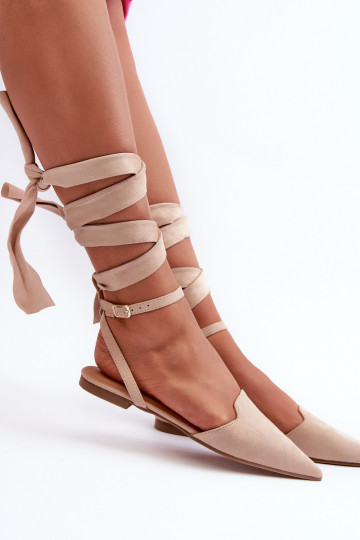 ballerine con nastri in eco-camoscio Z Scarpe a punta beige Ellesara