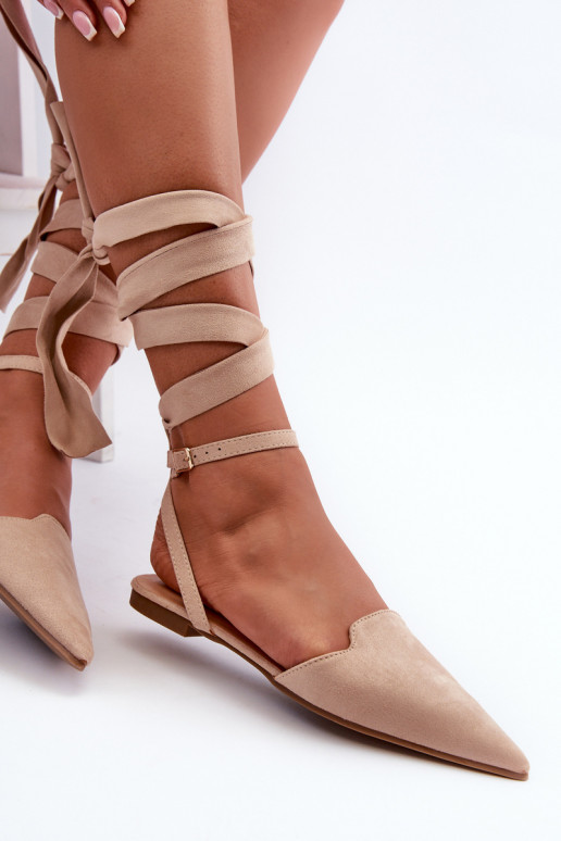ballerine con nastri in eco-camoscio Z Scarpe a punta beige Ellesara