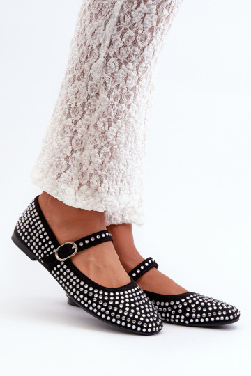 Ballerine nere in suede artificiale, decorate con cristalli Tinara 2