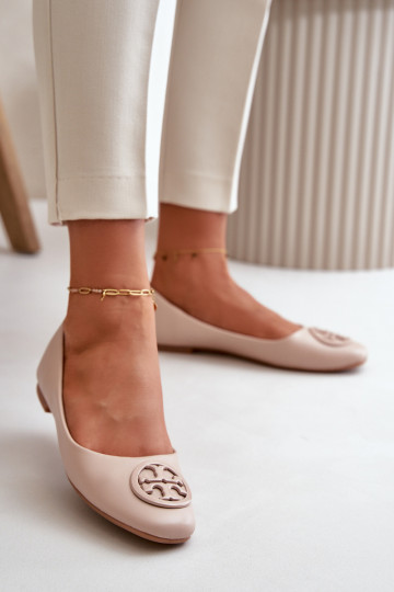 Ballerine da donna con ornamenti in pelle sintetica color sabbia Rhodike
