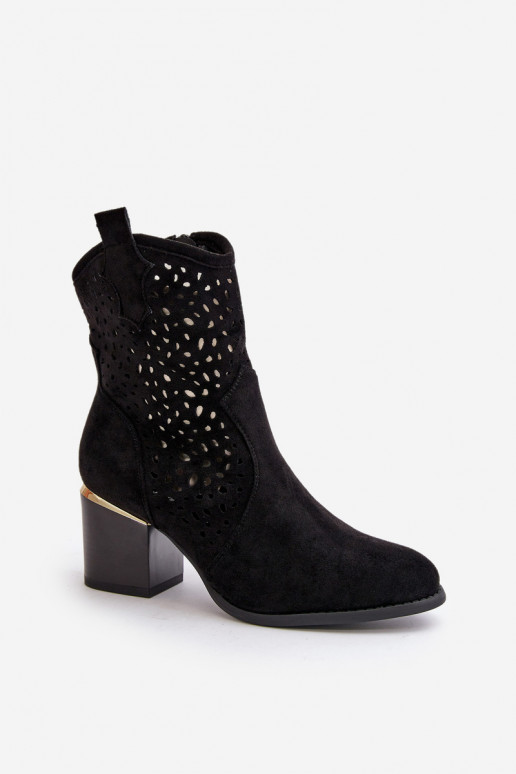 Stivali traforati con tacco Z realizzati in eco-camoscio con fibbia Al Castello colore nero Sevana