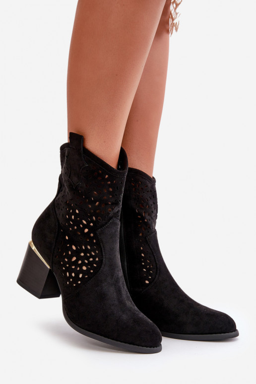 Stivali traforati con tacco Z realizzati in eco-camoscio con fibbia Al Castello colore nero Sevana