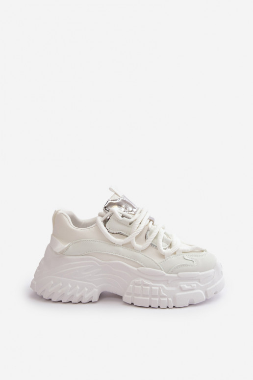 Scarpe modello sneakers da donna con suola massiccia alla moda in colore bianco Nevela