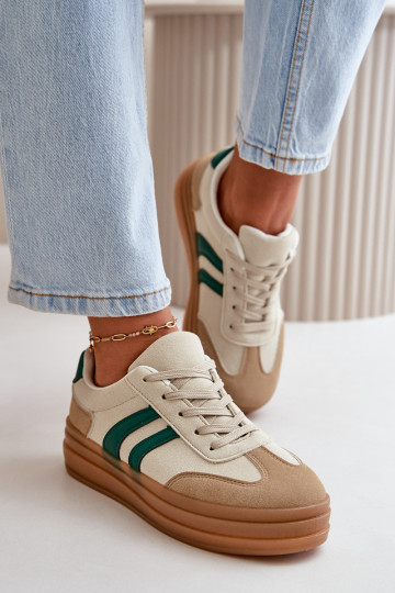 Scarpe modello sneakers da donna con plateau colore beige-verde Nesonice