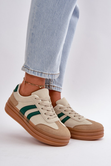 Scarpe modello sneakers da donna con plateau colore beige-verde Nesonice 2
