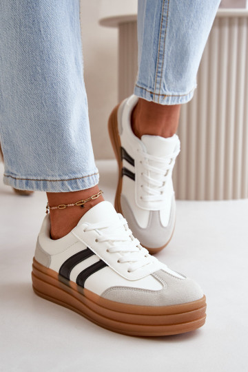 Scarpe modello sneakers da Donna con plateau colore Bianco-grigio Nesonice