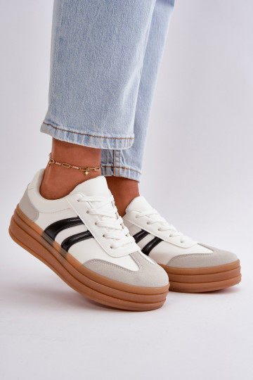 Scarpe modello sneakers da Donna con plateau colore Bianco-grigio Nesonice 2