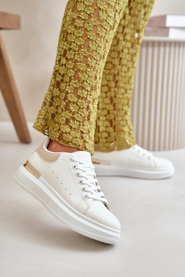 Basso Scarpe per il tempo libero con una piattaforma in ecopelle Bianco-beige Nevelena