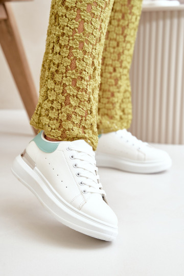 Scarpe basse per il tempo libero con plateau realizzate in ecopelle colore Bianco-verde Nevelena