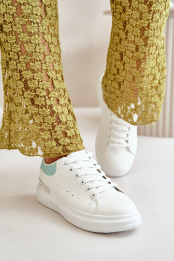 Scarpe basse per il tempo libero con plateau realizzate in ecopelle colore Bianco-verde Nevelena 2