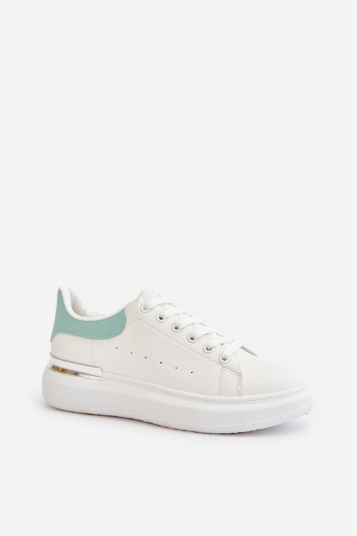 Scarpe basse per il tempo libero con plateau realizzate in ecopelle colore Bianco-verde Nevelena