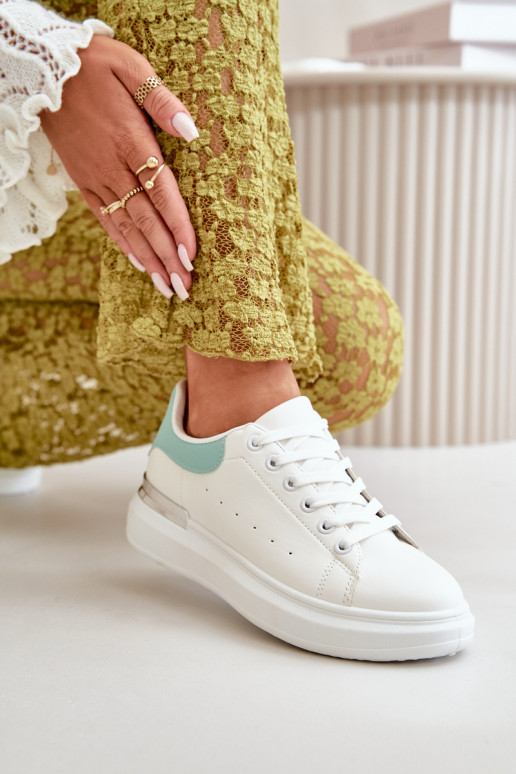 Scarpe basse per il tempo libero con plateau realizzate in ecopelle colore Bianco-verde Nevelena