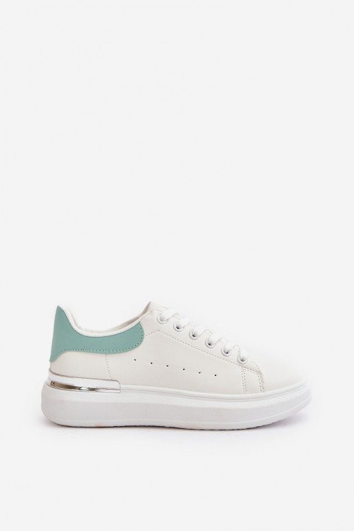 Scarpe basse per il tempo libero con plateau realizzate in ecopelle colore Bianco-verde Nevelena