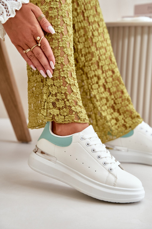 Scarpe basse per il tempo libero con plateau realizzate in ecopelle colore Bianco-verde Nevelena