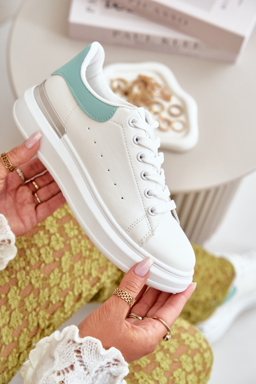 Scarpe basse per il tempo libero con plateau realizzate in ecopelle colore Bianco-verde Nevelena