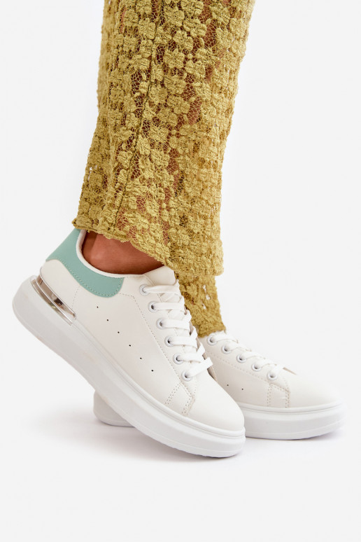 Scarpe basse per il tempo libero con plateau realizzate in ecopelle colore Bianco-verde Nevelena