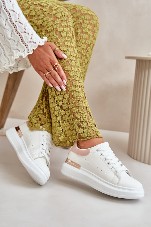 Basso Scarpe per il tempo libero con una piattaforma in ecopelle Bianco-rosa Nevelena