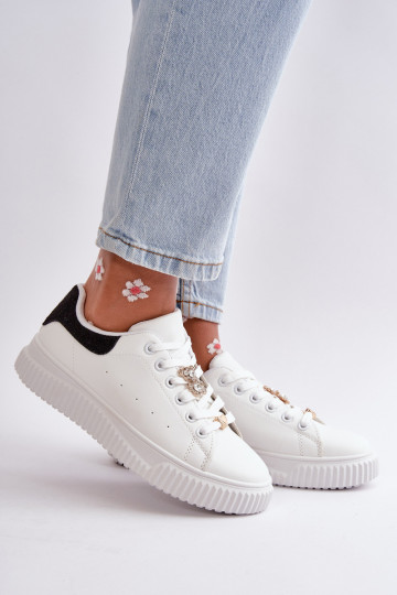 scarpe da ginnastica con suola piatta in ecopelle Z Przypinkami Bianco-colore nero Cillione 2