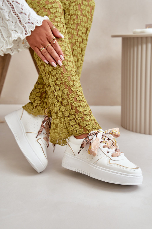 Scarpe modello sneakers Da Donna con plateau Con lacci decorativi in colore bianco Mistra