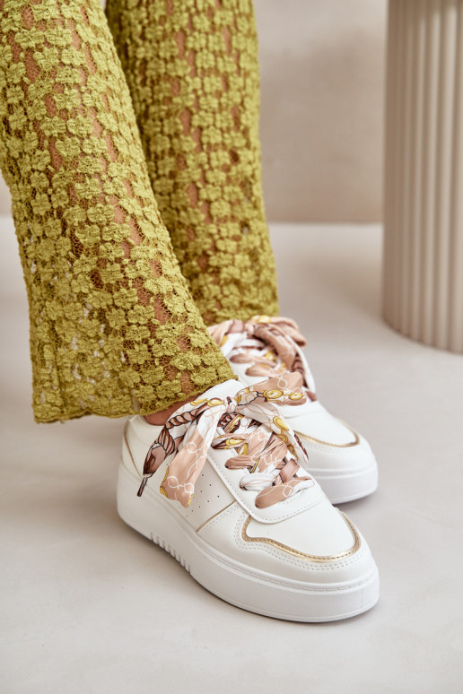 Scarpe modello sneakers Da Donna con plateau Con lacci decorativi in colore bianco Mistra