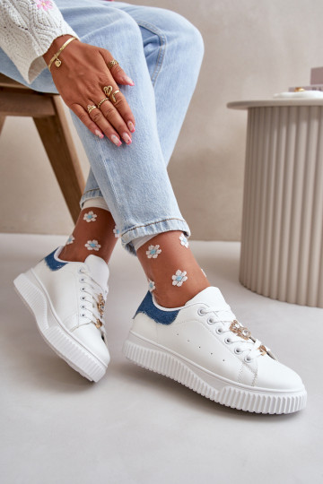 scarpe da ginnastica con suola piatta in ecopelle Z Przypinkami Bianco-colore blu Cillione