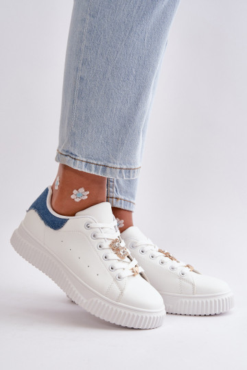 scarpe da ginnastica con suola piatta in ecopelle Z Przypinkami Bianco-colore blu Cillione 2