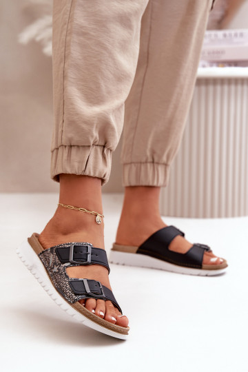 Comode ciabatte da donna con fibbie Inblu CN000033 blu scuro