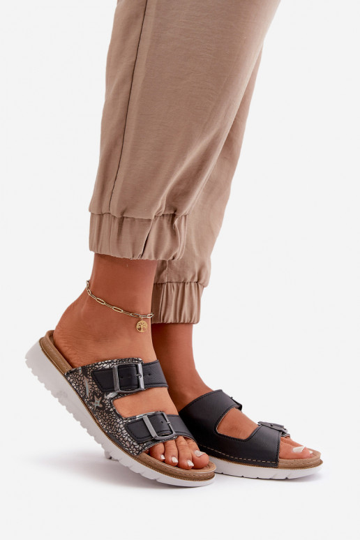 Femminile Pantofole comode con fibbie Inblu CN000033 blu scuro