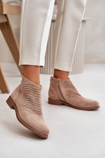 Stivali da donna con tacchi larghi con elementi traforati beige S.Barski HY42-076