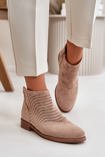 Stivali da donna con tacchi larghi con elementi traforati beige S.Barski HY42-076 2
