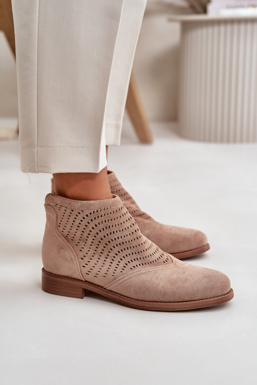 Stivali da donna con tacchi larghi con elementi traforati beige S.Barski HY42-076