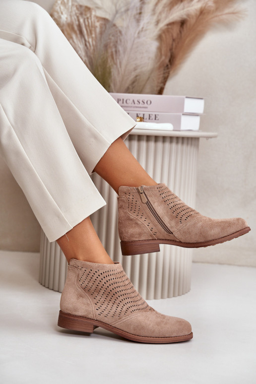 Stivali da donna con tacchi larghi con elementi traforati beige S.Barski HY42-076