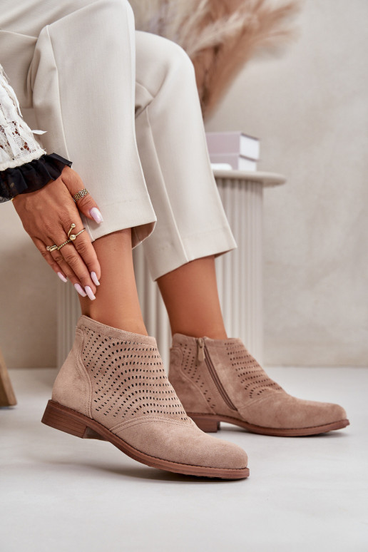 Stivali da donna con tacchi larghi con elementi traforati beige S.Barski HY42-076