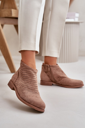 Stivali da donna con tacchi larghi con elementi traforati colore marrone S.Barski HY42-076