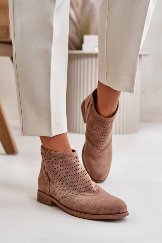 Stivali da donna con tacchi larghi con elementi traforati colore marrone S.Barski HY42-076