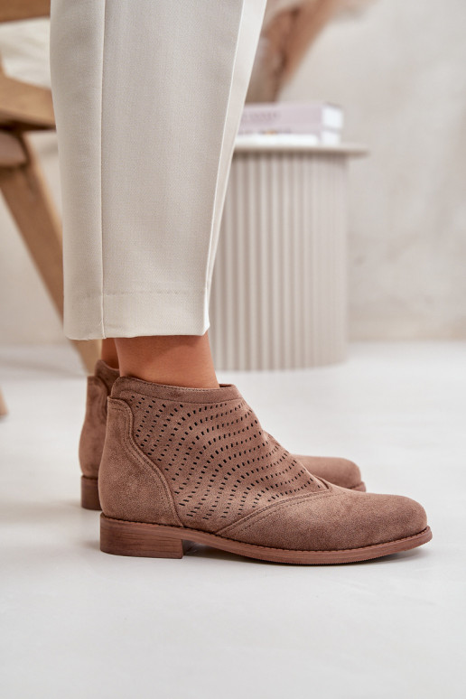 Stivali da donna con tacchi larghi con elementi traforati colore marrone S.Barski HY42-076