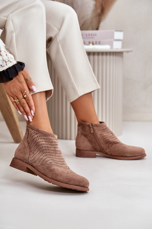 Stivali da donna con tacchi larghi con elementi traforati colore marrone S.Barski HY42-076